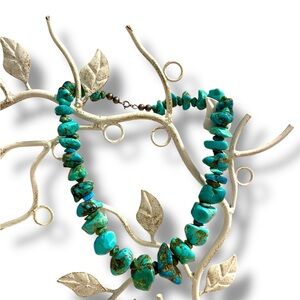Vintage Native American Arizona Turquoise Nugget Necklace 925 Silver 15.75”/40